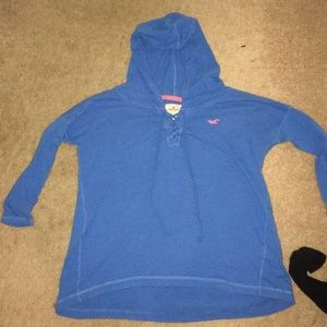 Hollister hooded blue tie 3/4 sleeve long sleeve
